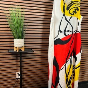 Yellow, Red and Black Abstract Maxi Dress - Sleeveless